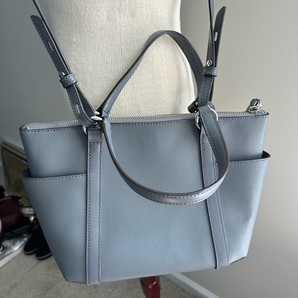 Michael Kors Solid Saffiano Leather Tote Bag Dark Grey - Picture 7 of 8